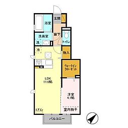 ラ・リアン　C・D　D棟 1階1LDKの間取り