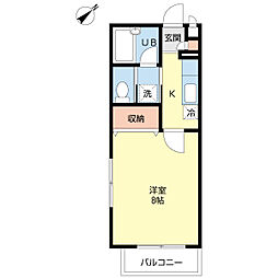 ドミール宮崎 1階1Kの間取り