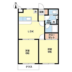 カメリアヒルズ 1階2LDKの間取り