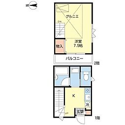 サンパティーク 1Kの間取図画像
