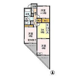 ヴューラーみつわ台A棟 3DKの間取図画像