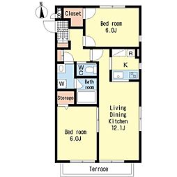 クレシア 2LDKの間取図画像