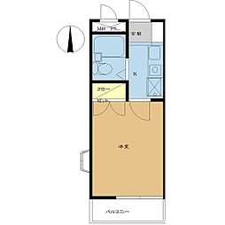 リバティー貝沢 2階1Kの間取り