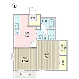 レイトンハウス 2DKの間取図画像