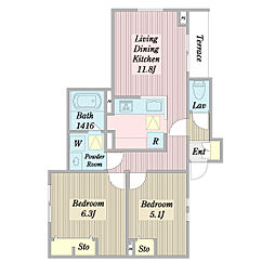 (仮称)W様ふじみ野市市沢3丁目計画 2LDKの間取図画像