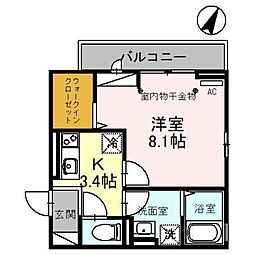 プリマベーラ 1Kの間取図画像