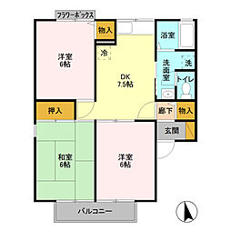 リッツハウスA 3DKの間取図画像