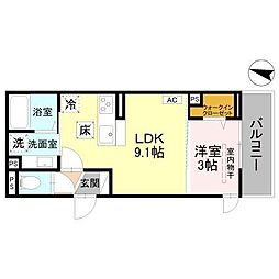 DーSereno北野 1LDKの間取図画像