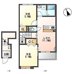 オーヴィラージュ 2LDKの間取図画像