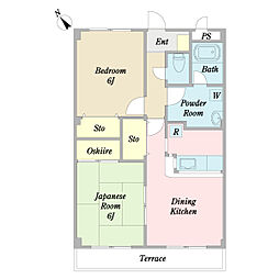 ヴァン・クレール 1階2LDKの間取り