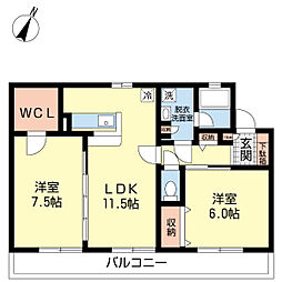 セリジェ 2階2LDKの間取り