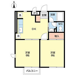 ハイツエレファント 2DKの間取図画像