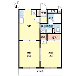 フォンティーヌ東金 2DKの間取図画像