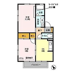 ワコーハイツB 2DKの間取図画像