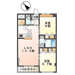 ｓｕｎｓｈｉｎｅ　ｒｅｓｉｄｅｎｃｅ 1階2LDKの間取り