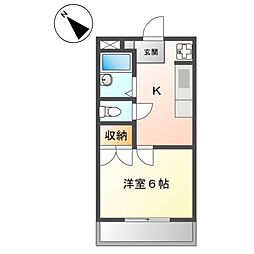 グレースカーサIII 1階1Kの間取り