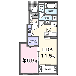 ヒカルサ東岩槻 1階1LDKの間取り