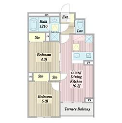 星の家浦和岸町はなれ 2LDKの間取図画像