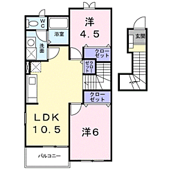 ソレイユB棟 2LDKの間取図画像