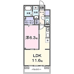 Ksパーシモン 1LDKの間取図画像