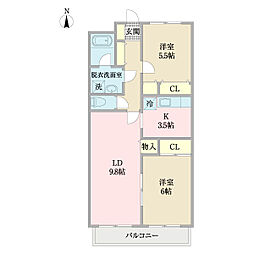 ブルーム弐番館 2LDKの間取図画像