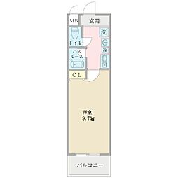 プロシード長居公園通 10階1Kの間取り