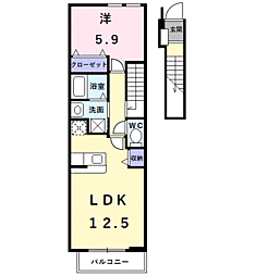 エクセレント　大美野 2階1LDKの間取り