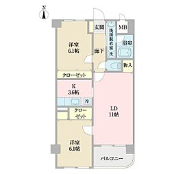 サンラテール 3階2LDKの間取り