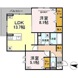 リアンメゾン 2階2LDKの間取り