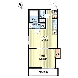 立川セイワレジデンスII 3階1LDKの間取り