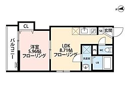 立川セイワレジデンスII 2階1LDKの間取り