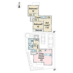 西武拝島線 東大和市駅 徒歩8分の賃貸一戸建て 1階3LDKの間取り