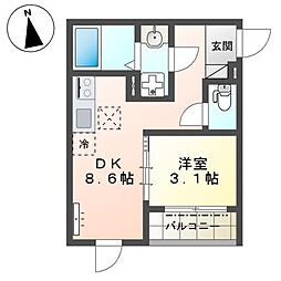 セラータ北野 1DKの間取図画像