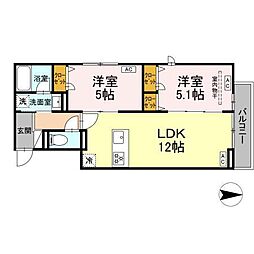セレスティア西新井II 2階2LDKの間取り