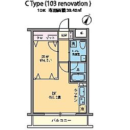 カスタリア千駄ヶ谷 1DKの間取図画像