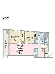 ＪＡＮＵＳ府中 6階2LDKの間取り