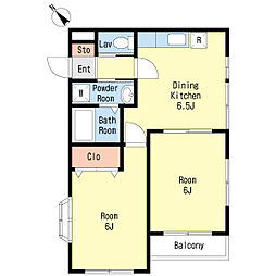 フロラシオン 2階2DKの間取り