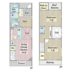 ＣｏｍｆｏｒｔＴｅｒｒａｃｅＡ棟 1階2LDKの間取り