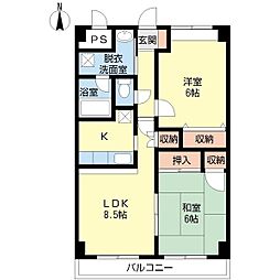 グリュック鹿浜 2LDKの間取図画像