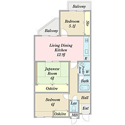 市番館 3LDKの間取図画像