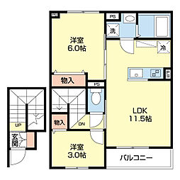 エクレール 2LDKの間取図画像