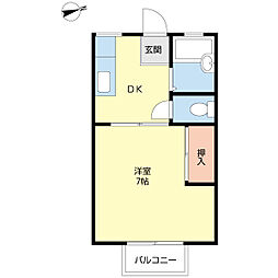 ハイツベル 2階1Kの間取り