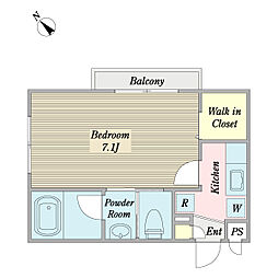 フェリエ・テスタ 2階1Kの間取り