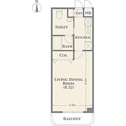 プロシード船橋本町 1Kの間取図画像