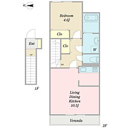 ニュー・ドエルIII 1階1LDKの間取り