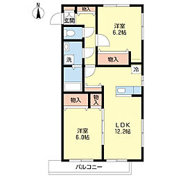 セレーネ 2階2LDKの間取り