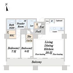 パークコート麻布十番ザ・タワー 2LDKの間取図画像