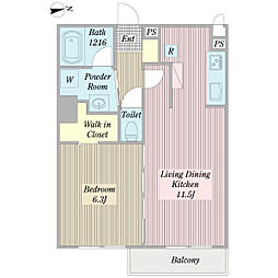 ファーンズII 2階1LDKの間取り
