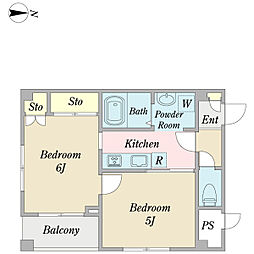 ロイヤルバティール 1階2Kの間取り
