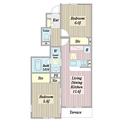 Ｓｕｎｔｒｅ　Ｂ棟 1階2LDKの間取り